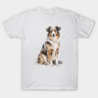 Australian Shepherd Watercolor Style T-Shirt